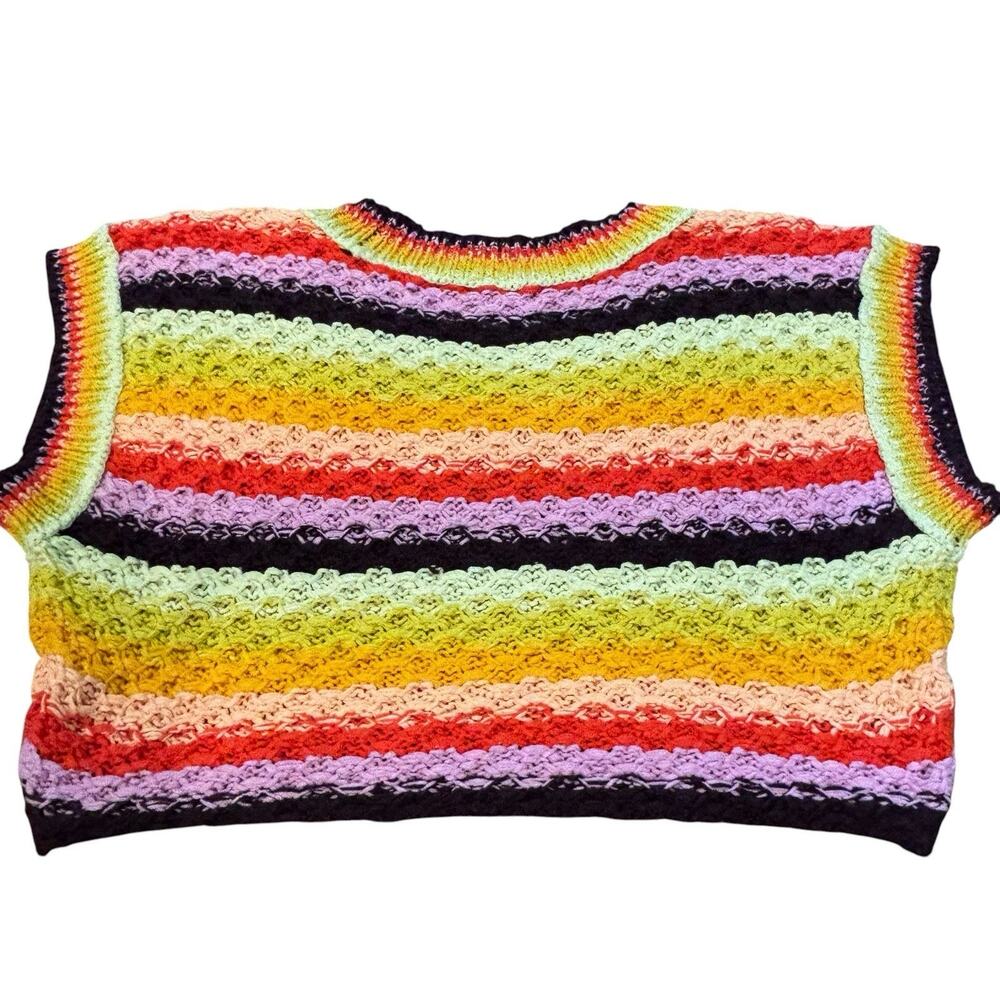 Free People Rainbow Stripe Crochet Knit Sweater Vest Boho Festival Crop Small - Picture 5 of 7